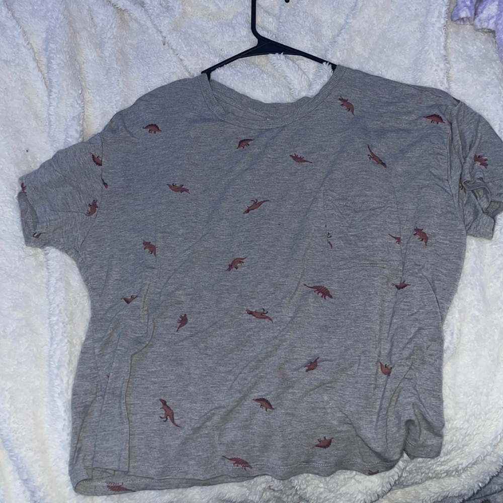 gray dinosaur tee with side pocket